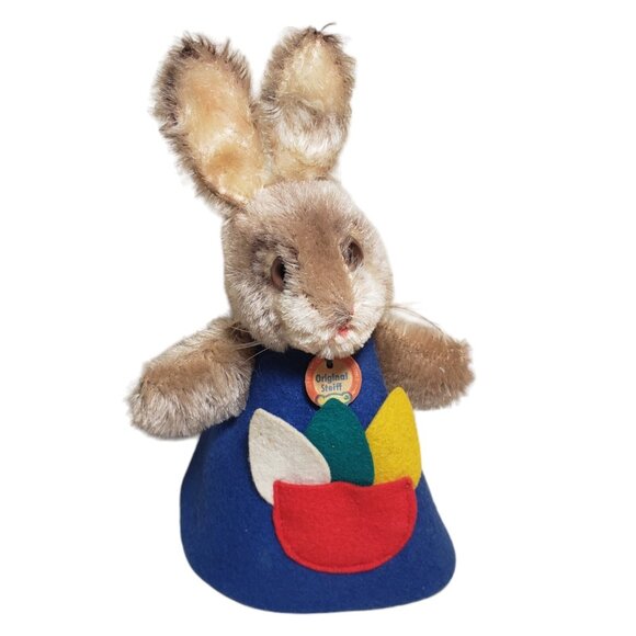 Vintage Steiff Nightcap Rabbit Mohair And Felt Dress Chest Tag 7" Bunny 1960s - Picture 1 of 6